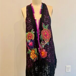 Floral Embroidered Black Lace Women’s Vest Antica Sartoria new without tags OS